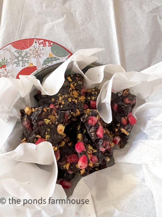 Dark Chocolate Bark makes a great Christmas Gift in gift tin