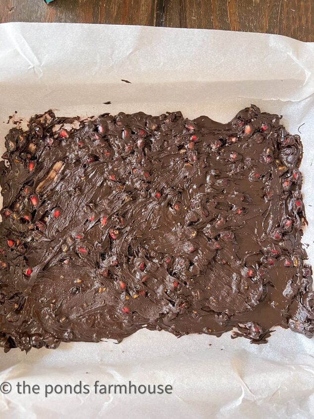 Dark Chocolate Bark pressed into baking sheet