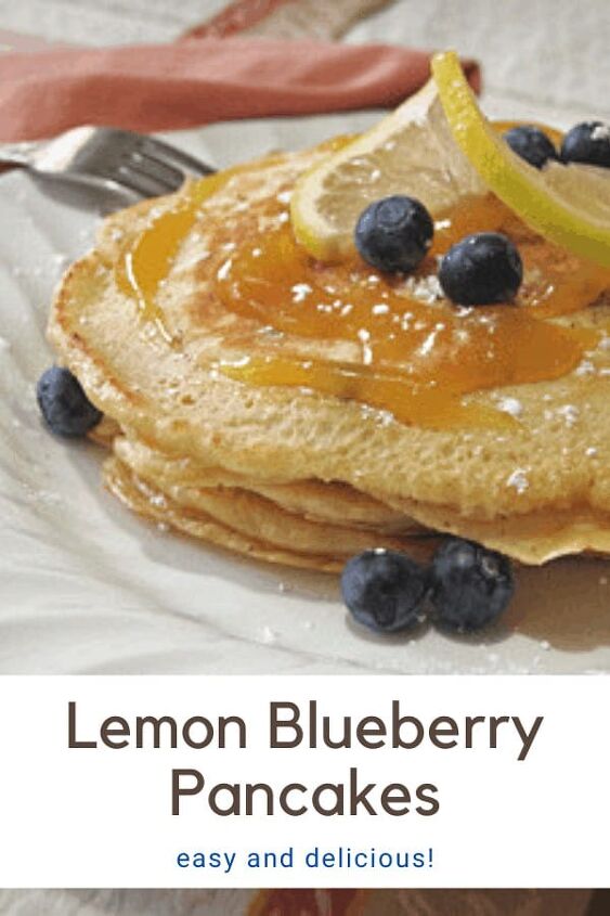 lemon blueberry pancake recipe, lemon blueberry pancakes on a white plate