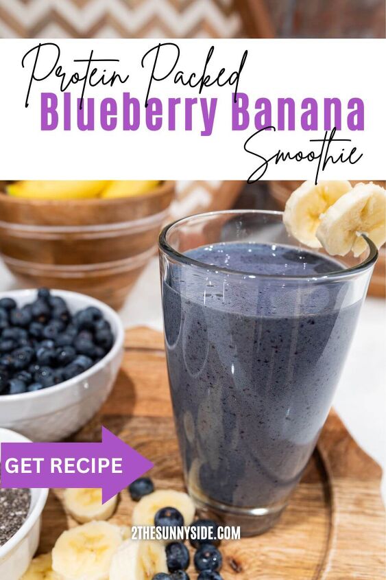 the best superfood blueberry banana smoothie, PINTEREST IMAGE PROTEIN PACKED BLUEBERRY BANANA SMOOTHIE