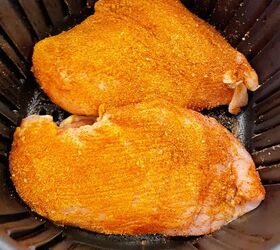 air fryer blackened chicken, Place seasoned chicken breasts in air fryer basket Cook at 400 degrees until internal temperature reaches 165 degrees