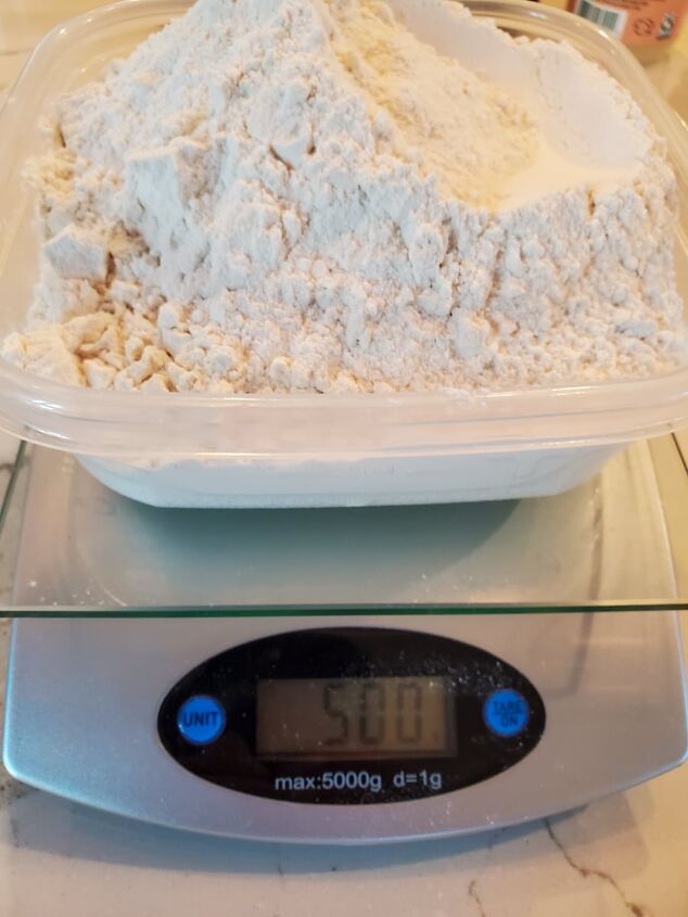 chicago tavern style pizza, Pizza flour being weighed on a scale