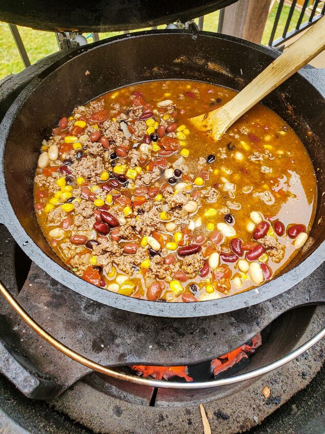 best dutch oven taco soup, Dutch Oven taco soup cooking on a Big Green Egg grill