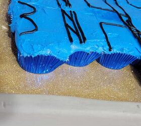 how to make a ninjago lego cake, blue foil cupcake liners