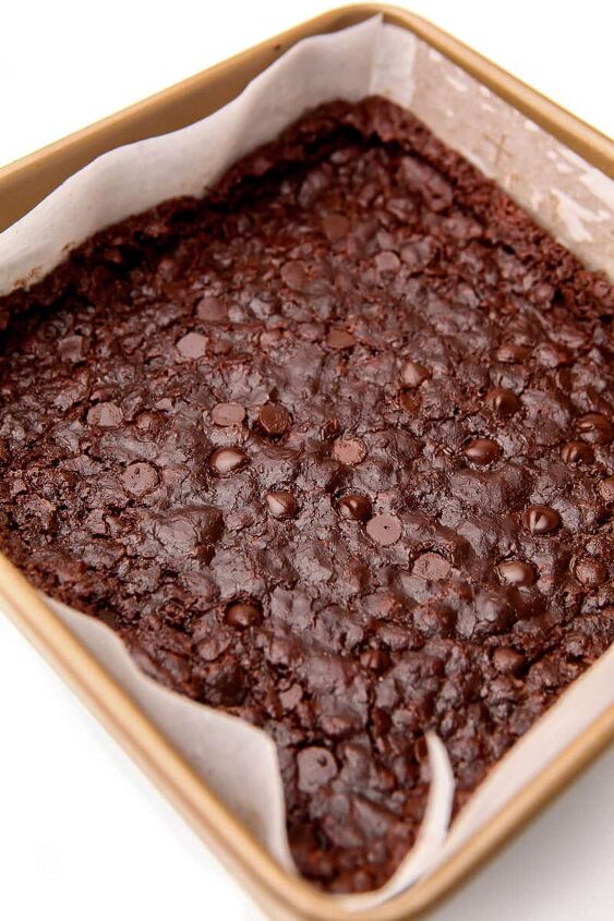 the best vegan brownies, A pan of vegan brownies after they are fully baked