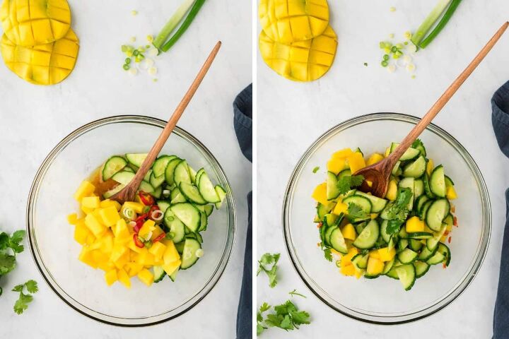 fresh mango cucumber salad recipe, Mixing the ingredients in a bowl