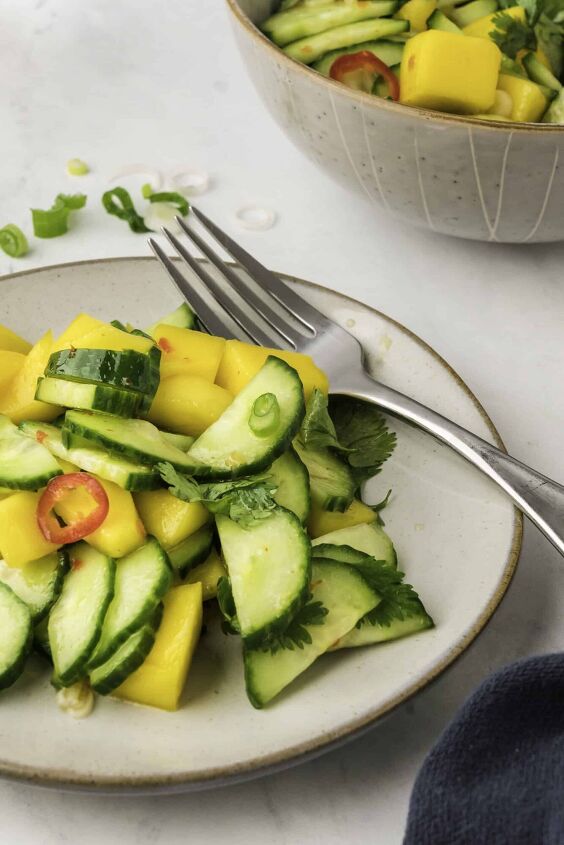 fresh mango cucumber salad recipe, Mango salad on a plate