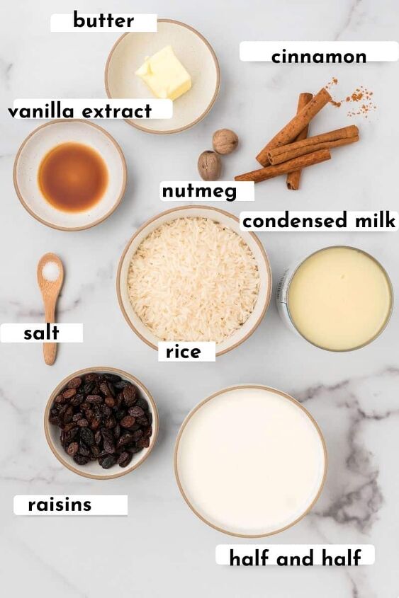 creamy rice pudding with condensed milk, The ingredients to make rice pudding