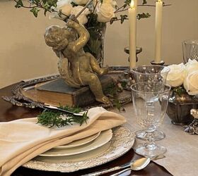 how to make delicious maple glazed chicken with sweet potatoes, rope edge table linen table runner white roses white candles black vintage book rose and ivy silver tray white plates scalloped plates