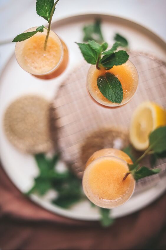 bellinis, The bellinis on a serving platter garnished with mint