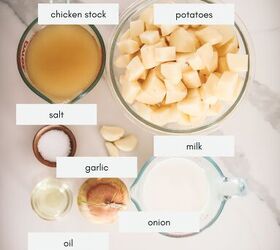 easy potato soup recipe, Ingredients for a potato soup recipe labelled
