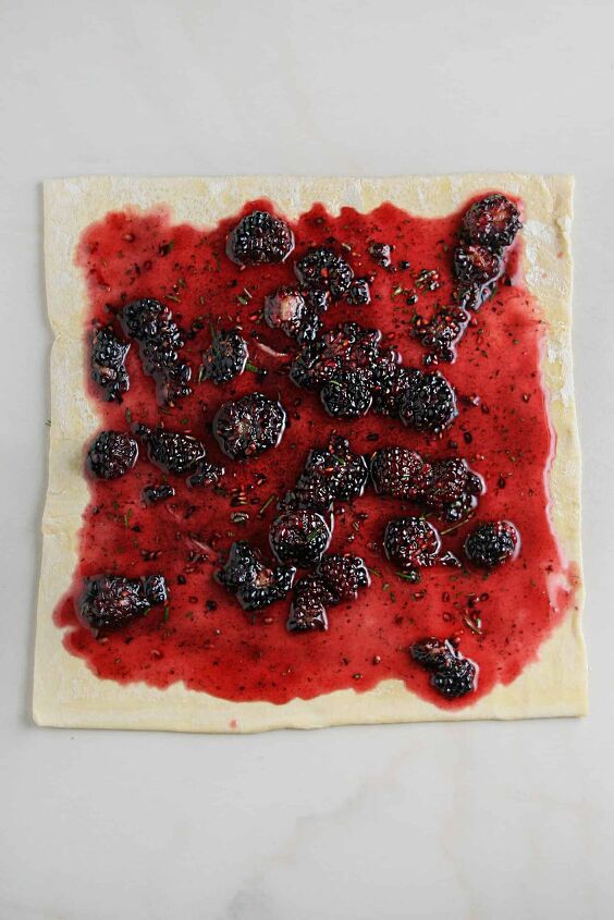 blackberry brie pinwheel, Blackberry honey spread out on puff pastry dough