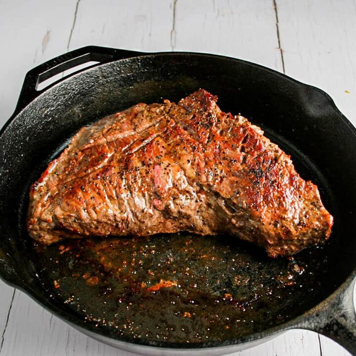 flank steak with chimichurri, Flank steak cooked on a cast iron pan