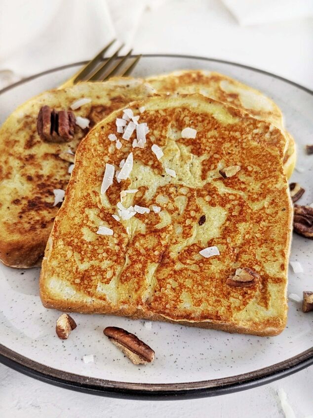 actually healthy eggnog french toast high protein low sugar, Healthy Eggnog French Toast is perfect for your Christmas breakfast special High protein Eggnog French Toast made with protein powder and egg white instead of sugar and eggs