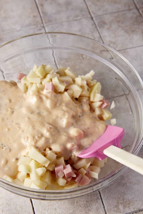 ham and cheesy potato casserole, Add cheese and then pour it over the ham and potatoes