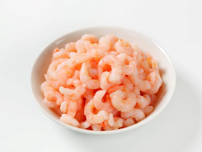 quick easy shrimp dip, white bowl full of small shrimp