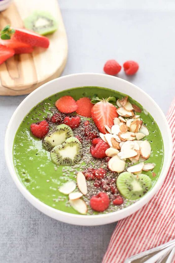 green smoothie bowl, Green Smoothie Bowl topped with chia seeds almonds and berries