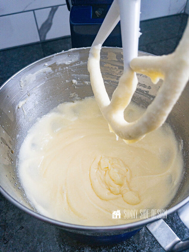 Beat eggs into the creamed butter and sugar mixture