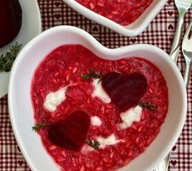 Pink Risotto With Beetroot Hearts And Burrata Cheese Clouds