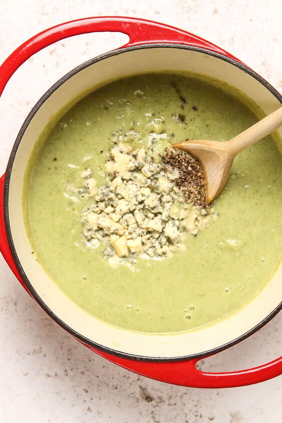 broccoli and stilton soup 5 ingredient recipe, Broccoli and Stilton soup seasoned and ready to serve