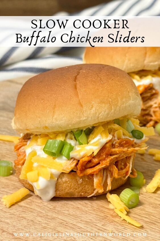 slow cooker buffalo chicken sliders, Pinterest Pin for Slow Cooker Buffalo Chicken Sliders