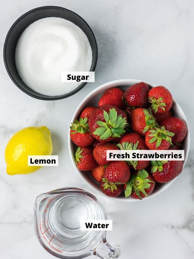strawberry simple syrup, Strawberry Simple Syrup ingredients including sugar strawberries sugar and water