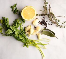 chicken noodle soup, Lemon thyme peppercorns garlic bay leaves parsley