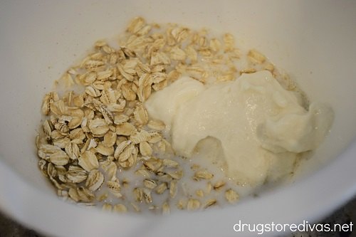 Oats milk and yogurt in a bowl