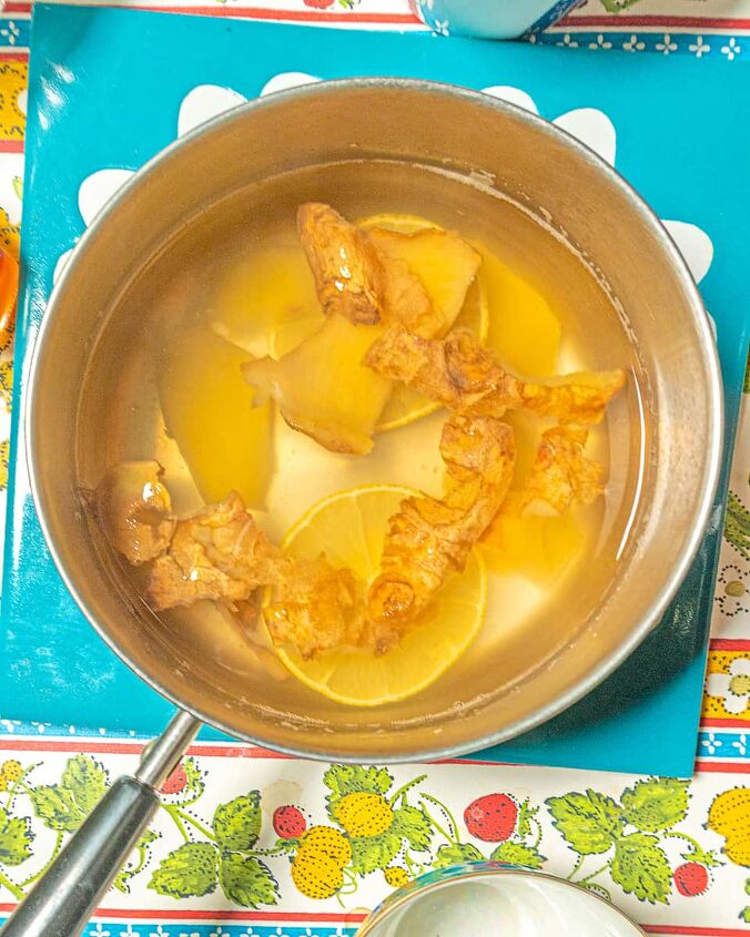 ginger water, Slices of ginger and water and a small sauce pan