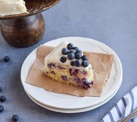 gluten free lemon blueberry cake, Gluten Free Lemon Blueberry Cake with one slice on white plate