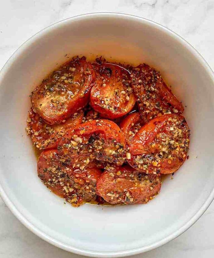 spaghetti arrabiata happy honey kitchen, Roasted Roma tomatoes in a large bowl