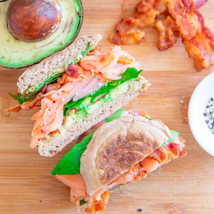smoked salmon blt with avocado, Smoked salmon is a great way to add some protein to your favorite BLT Smashed avocado and everything bagel seasoning makes this one even more delicious