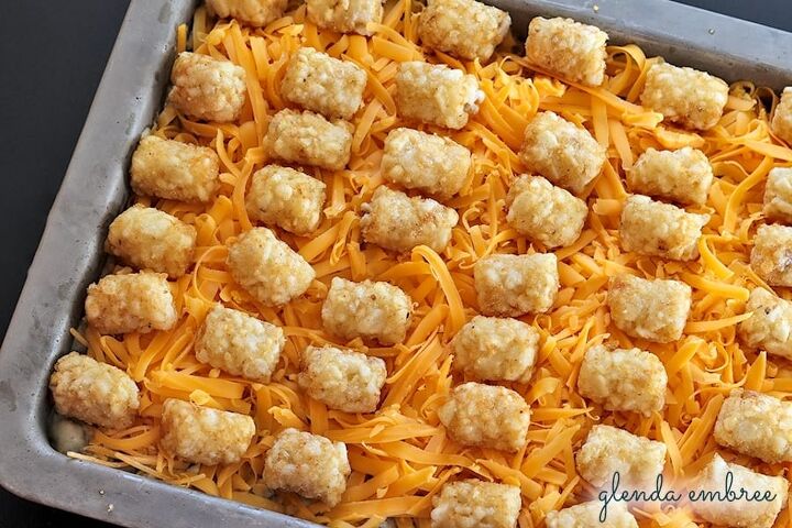 tater tot casserole supreme, Tater Tot Casserole Supreme ready for the oven green beans corn