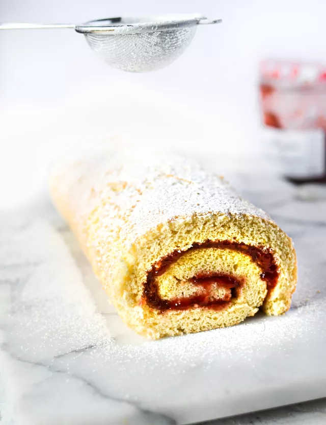 simple cherry bakewell swiss roll