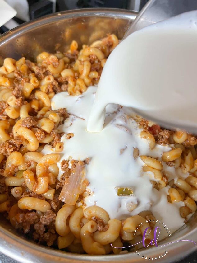 easy instant pot taco macaroni recipe, Add Cream to Make Easy Instant Pot Taco Macaroni