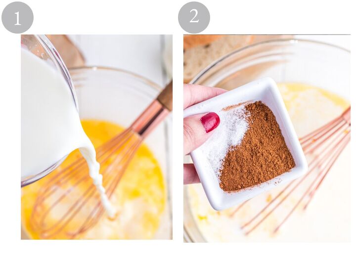 easy sourdough french toast, Milk and spices being poured into bowl with eggs