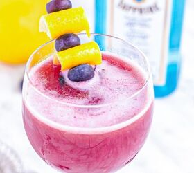 blueberry gin sour cocktail, Blueberry Gin Sour Cocktail garnished with blueberries and lemon