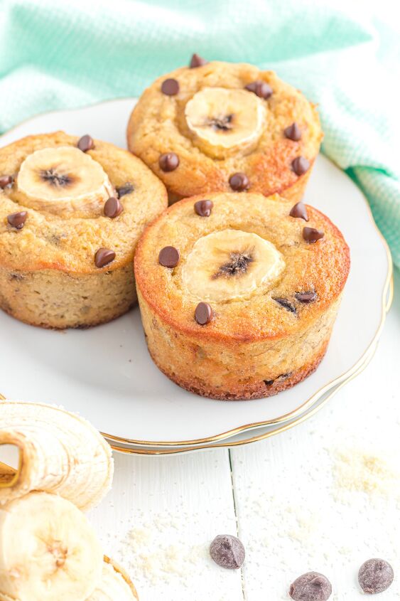 banana muffins with almond flour, Three banana muffins with almond flour on a plate
