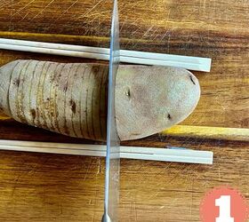 ww air fryer hasselback potatoes, Use chopsticks to prevent slicing through your potato