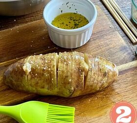 ww air fryer hasselback potatoes, Coat your potato with herbed olive oil sea salt and roasted garlic cloves