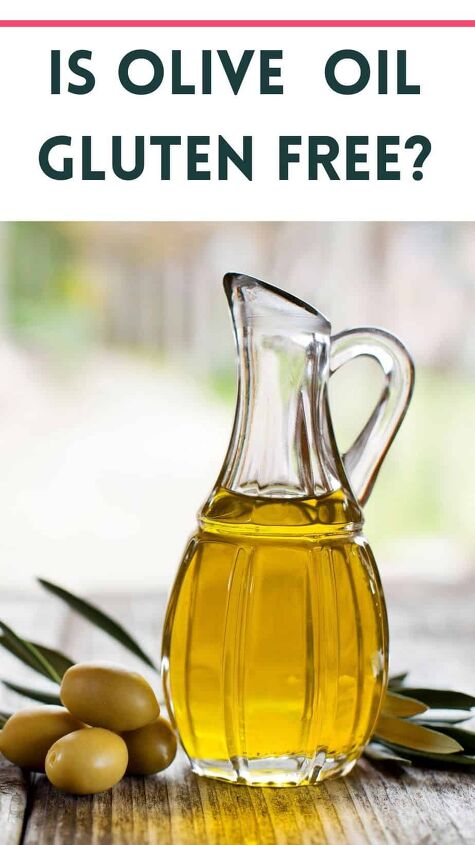 keto vegan avocado dressing recipe gluten free, photo of olive oil in a glass bottle with text that says is olive oil gluten free