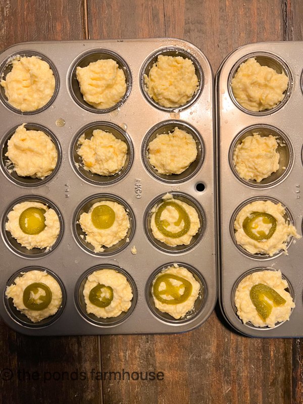 Fill muffin tins with cornbread muffin recipe batter