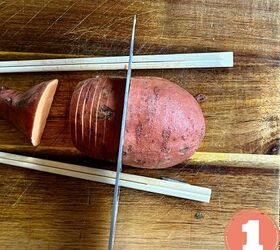 air fryer hasselback sweet potato recipe, Use chopsticks to prevent cutting all the way through your potato
