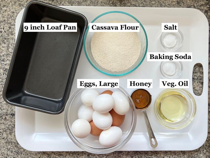 easy cassava bread no yeast, Ingredients prepped and measured out in bowls for the Cassava Bread recipe