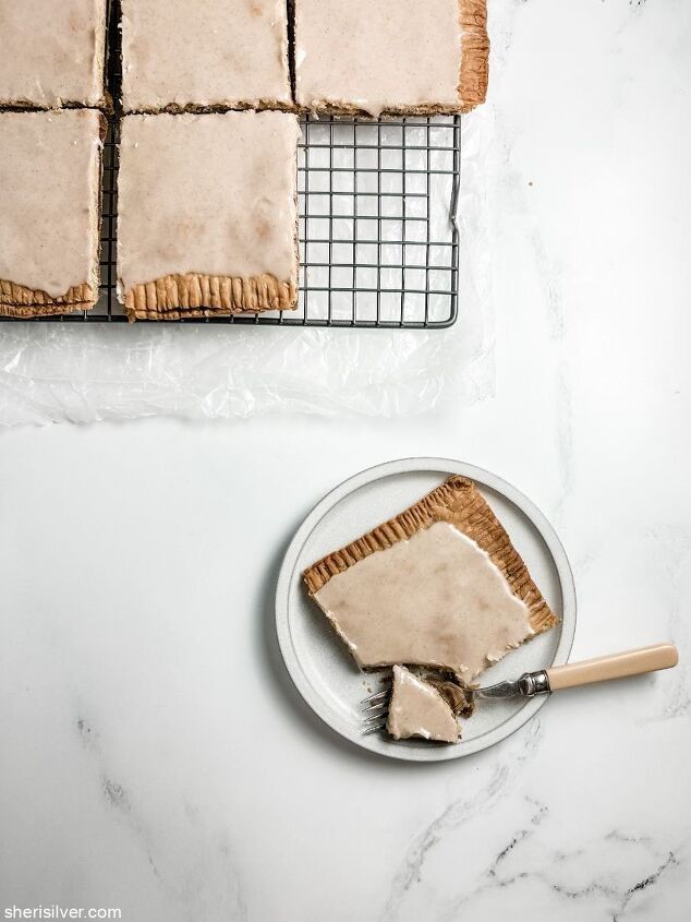 brown sugar slab pie sheri silver, brown sugar slab pie on a white ceramic plate with vintage fork