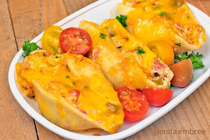 beef enchilada casserole recipe 5ingredient simple, Mexican Chicken Stuffed Shells served in a white bowl