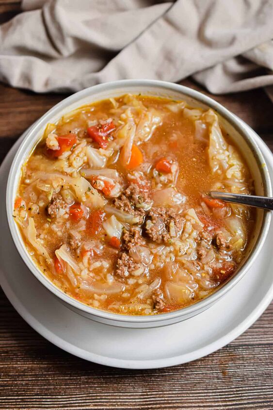 instant pot cabbage roll soup, The napkin is behind the Instant Pot Cabbage Rolls Soup