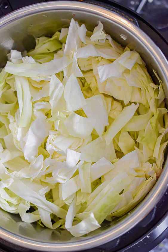 instant pot cabbage roll soup, The cabbage is added to the Instant Pot