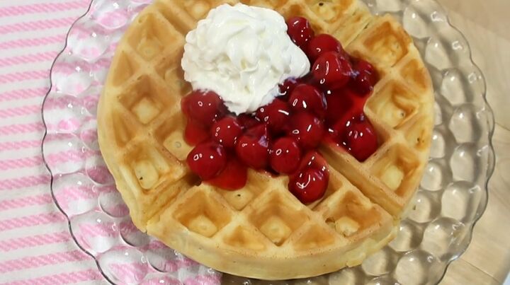 3 easy recipes you can make using golden malted waffle mix, Waffles with cherries and whipped cream