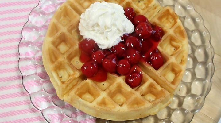 3 easy recipes you can make using golden malted waffle mix, Waffles with cherries and whipped cream